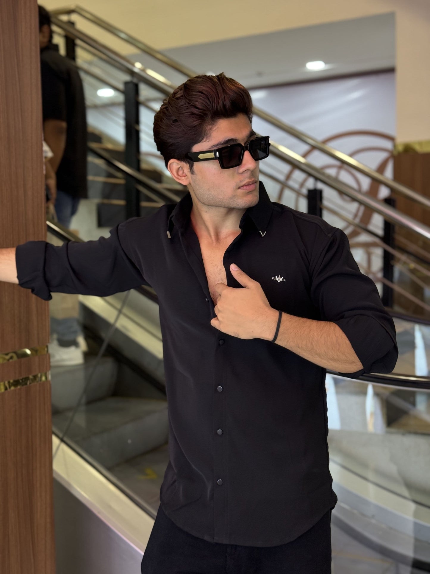 Black Plain Korean Fabric Regular Fit Shirt