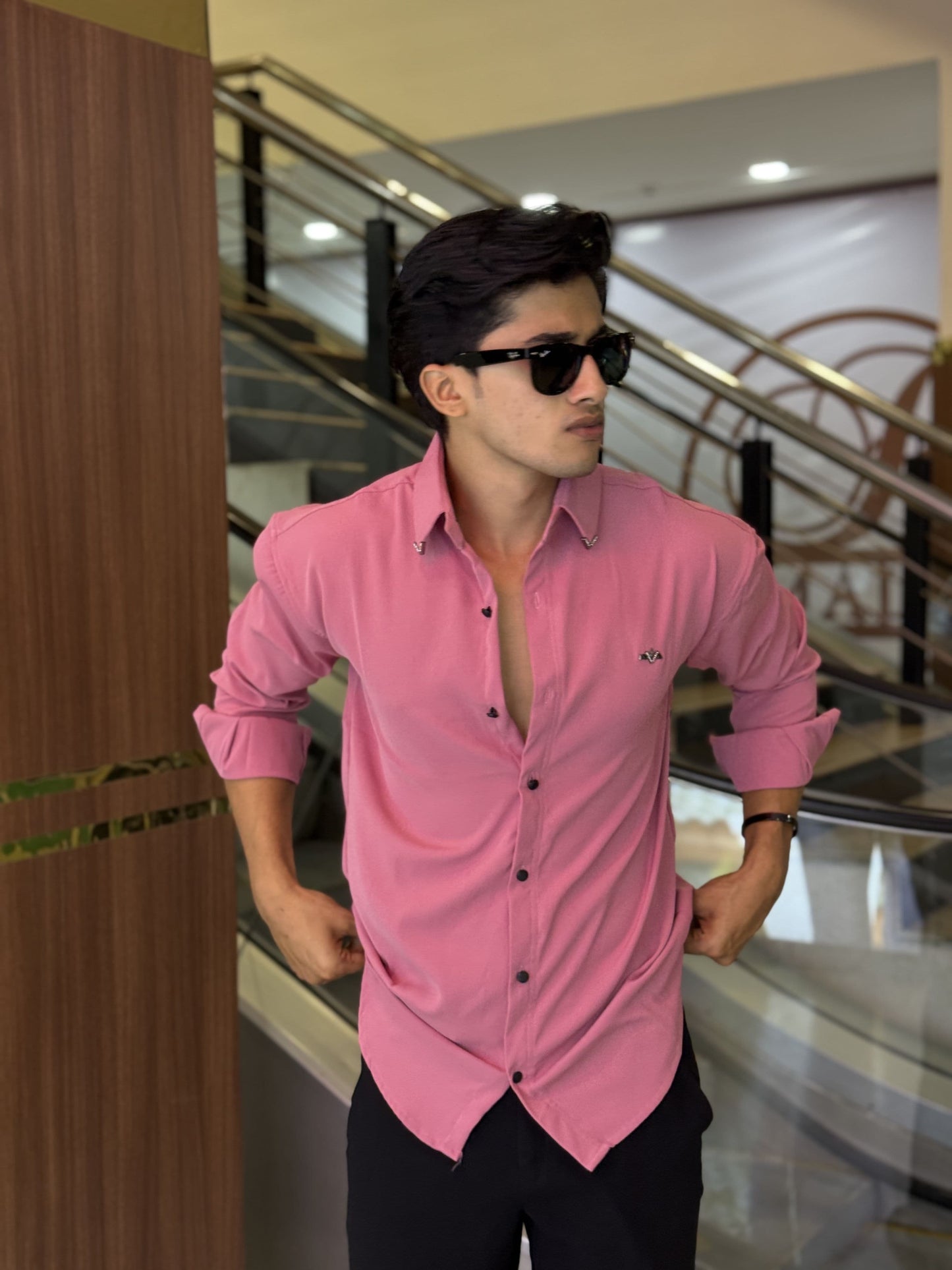 Dark Pink Plain Korean Fabric Regular Fit Shirt