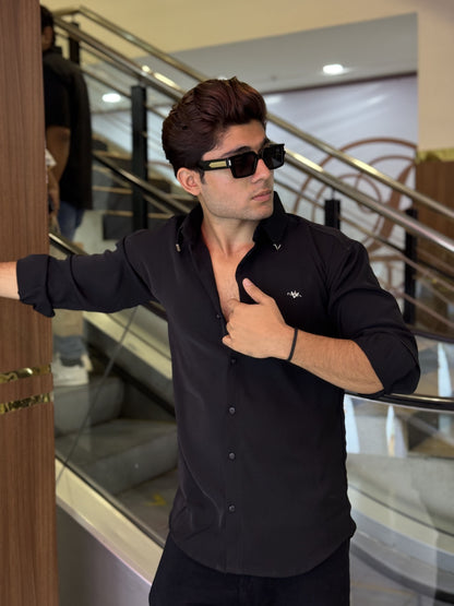 Black Plain Korean Fabric Regular Fit Shirt