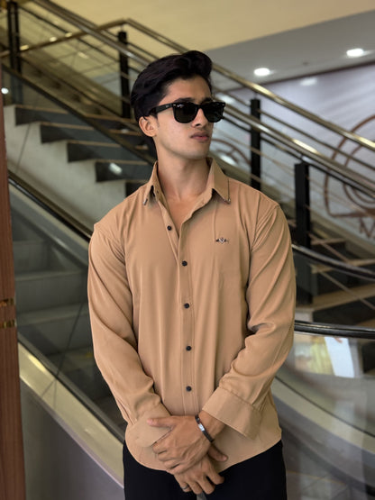 Beige Plain Korean Fabric Regular Fit Shirt