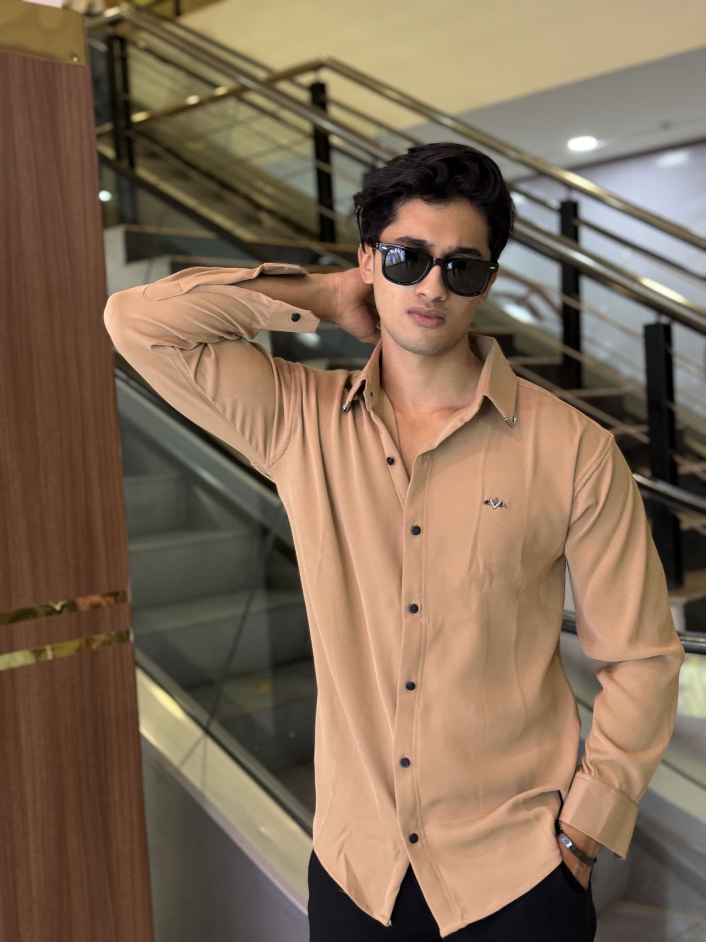 Beige Plain Korean Fabric Regular Fit Shirt