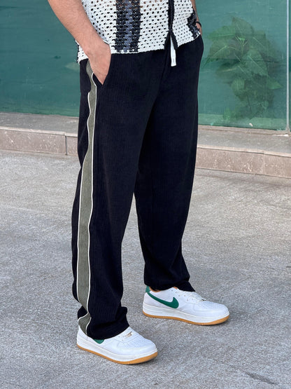Black Contrast Tape Baggy Trackpant