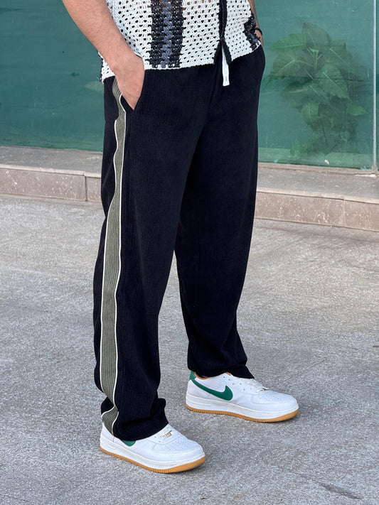 Black Contrast Tape Baggy Trackpant