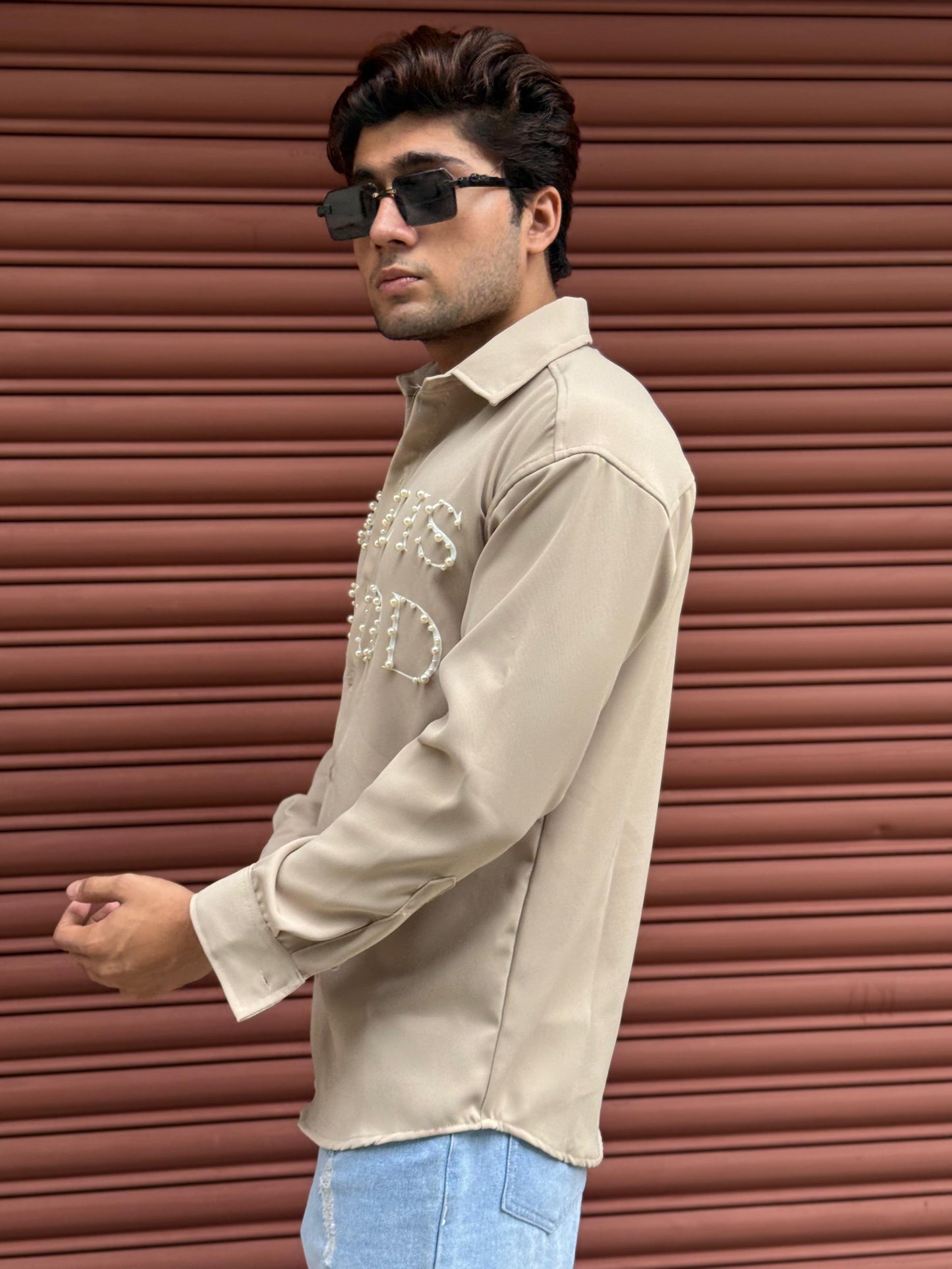 LOVE IS GOOD studded Creme Regular Fit Shirt