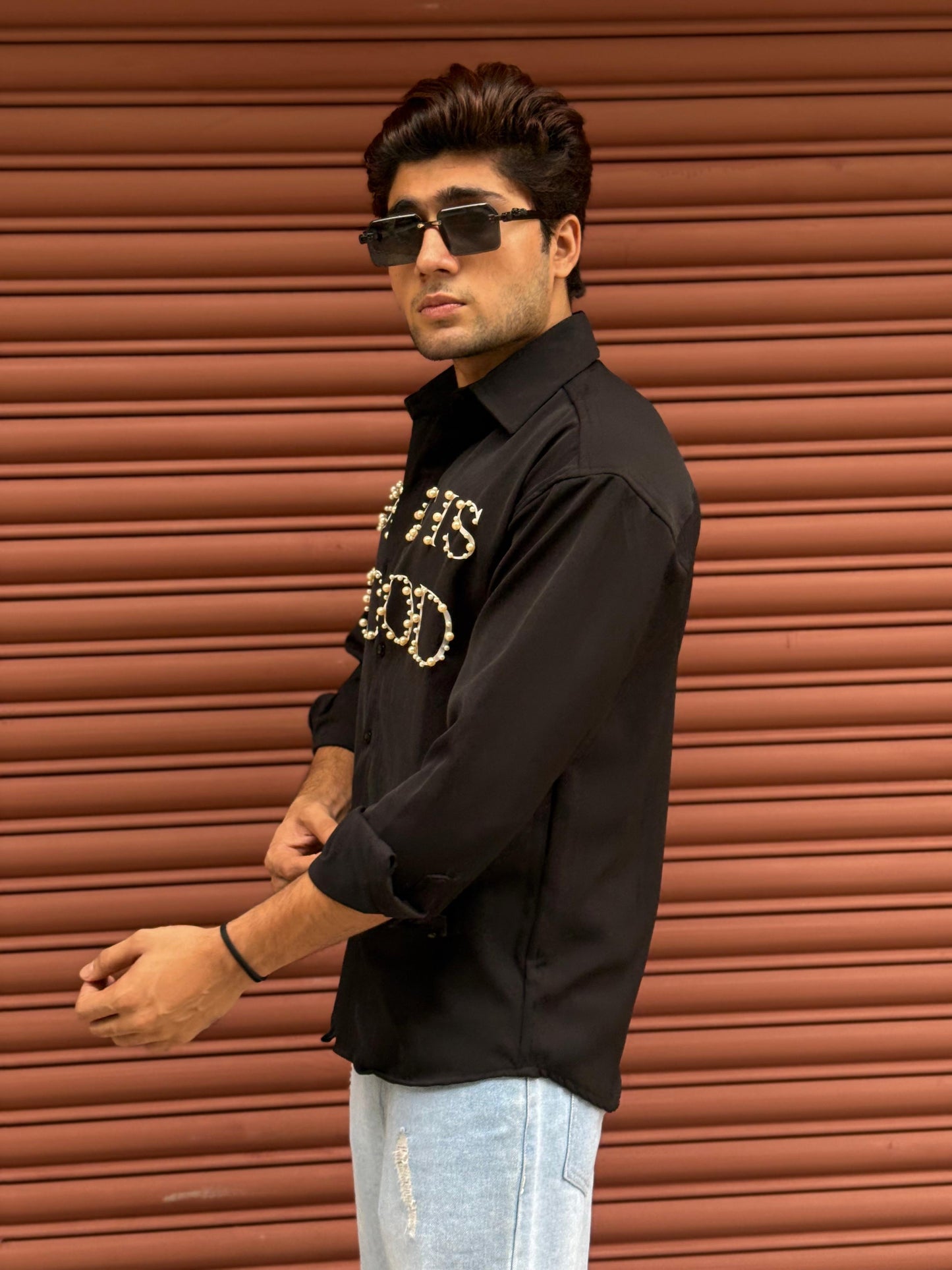 LOVE IS GOOD studded Black Regular Fit Shirt