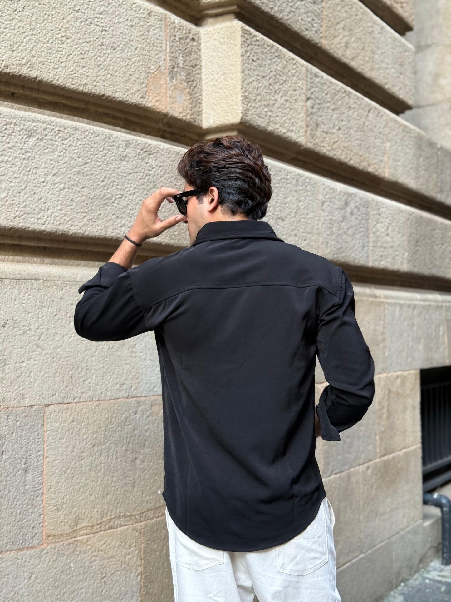 Butterfly Pocket Embroidery Black Regular Fit Shirt