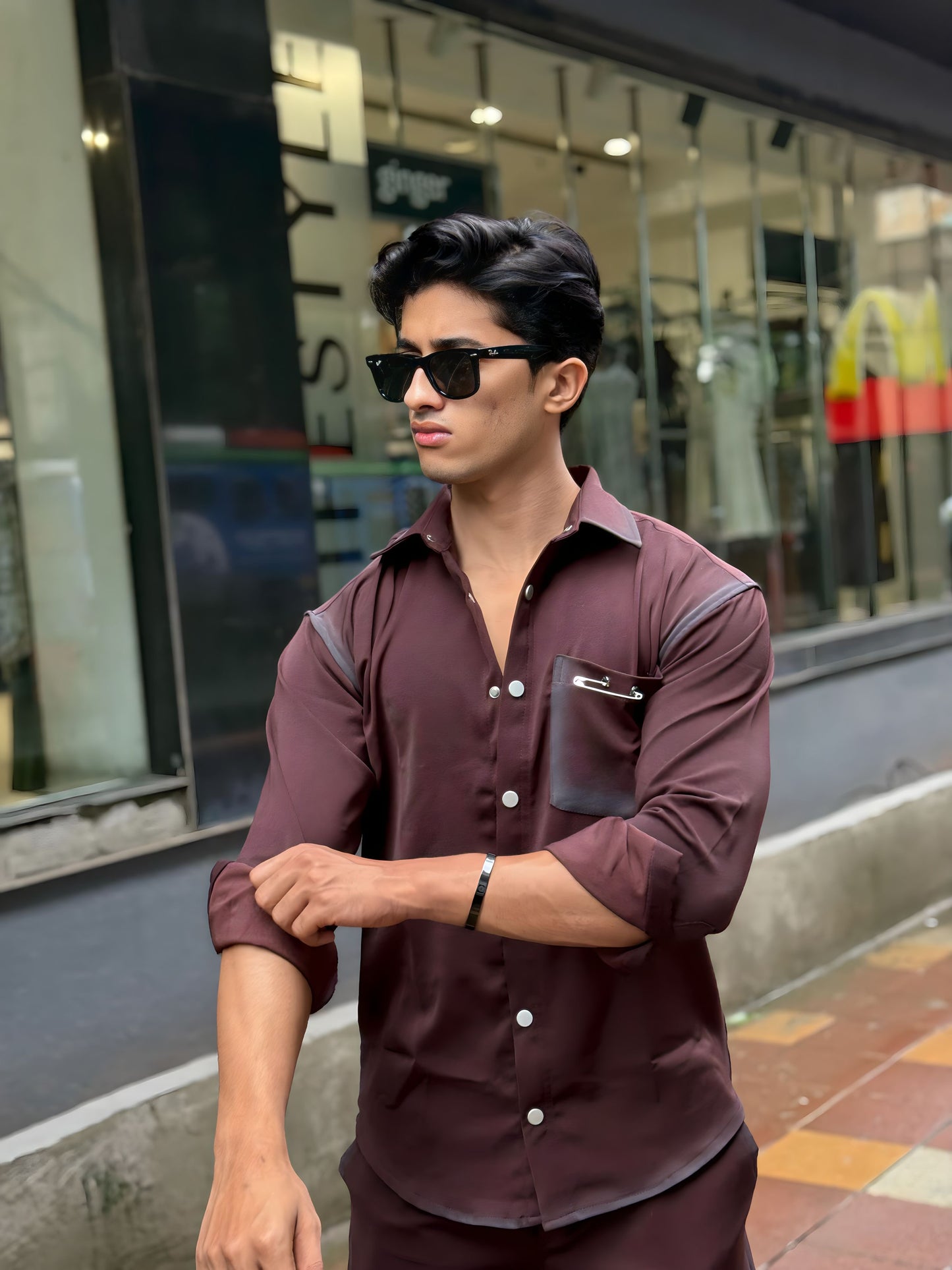 Maroon Washed Fabric Regular Fit Cord Set (Shirt + Pant)