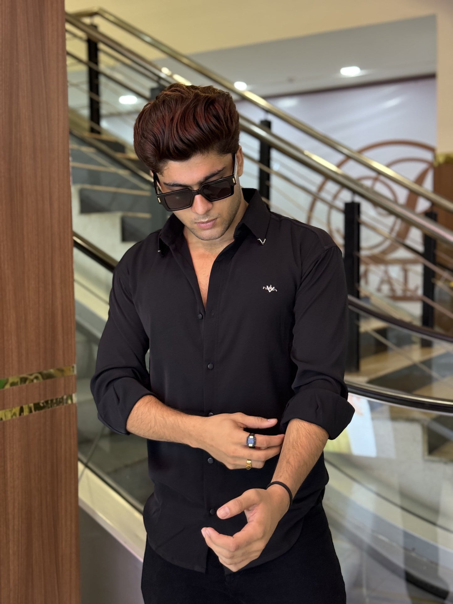 Black Plain Korean Fabric Regular Fit Shirt