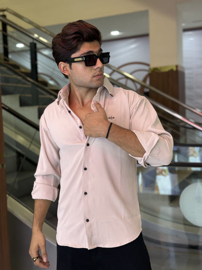Pink (light) Plain Korean Fabric Regular Fit Shirt
