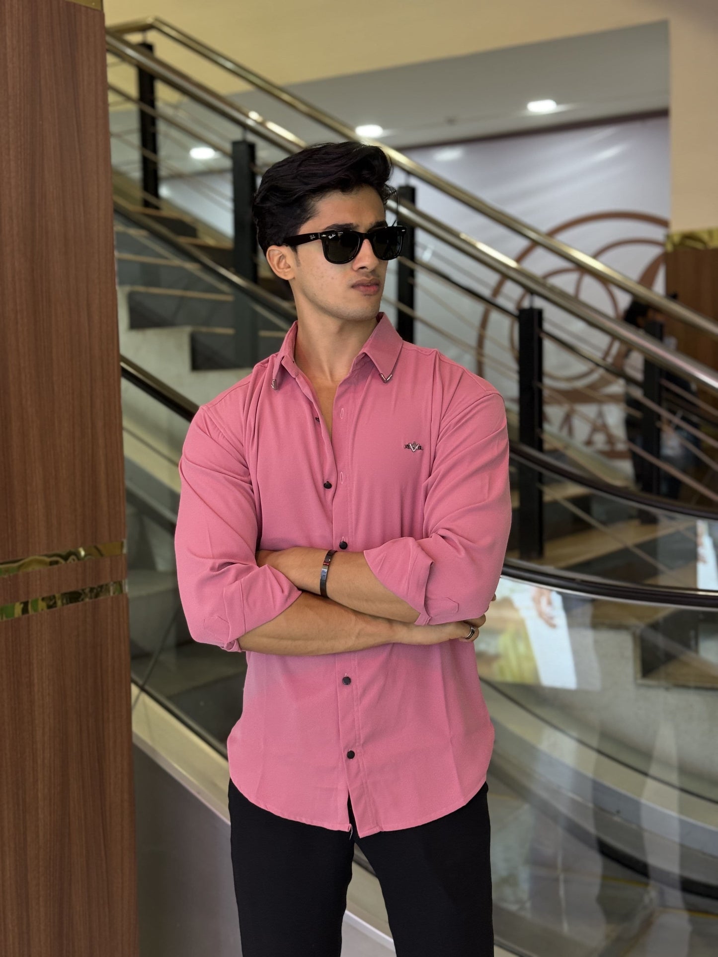 Dark Pink Plain Korean Fabric Regular Fit Shirt