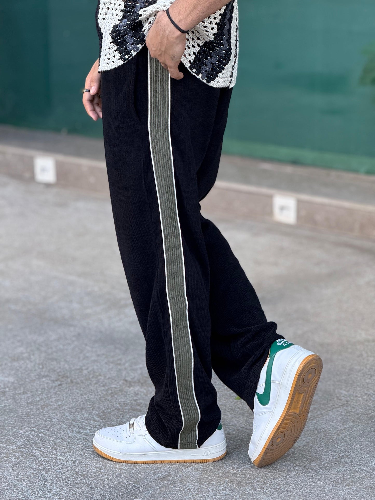 Black Contrast Tape Baggy Trackpant