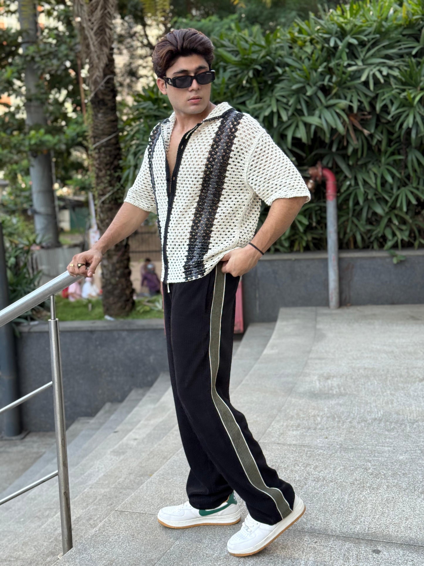 Black Contrast Tape Baggy Trackpant