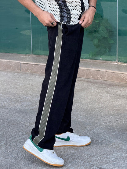 Black Contrast Tape Baggy Trackpant