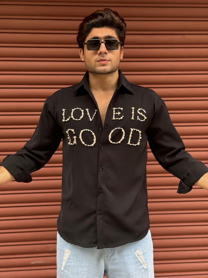 LOVE IS GOOD studded Black Regular Fit Shirt