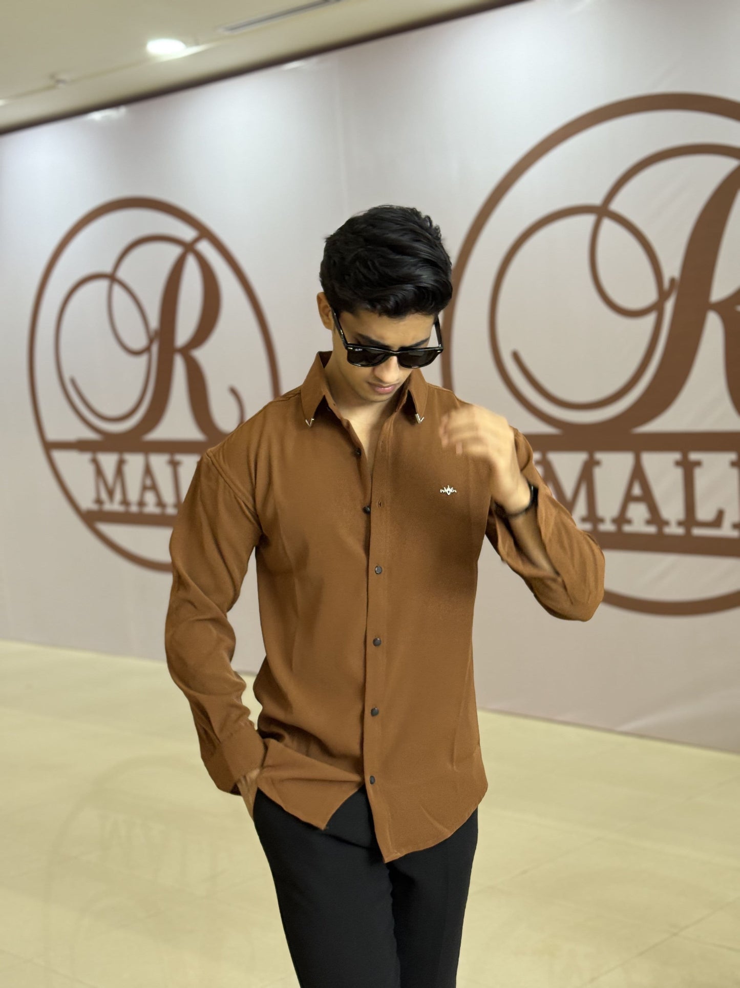 Brown Plain Korean Fabric Regular Fit Shirt