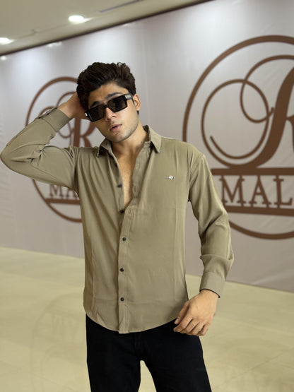 Olive Plain Korean Fabric Regular Fit Shirt