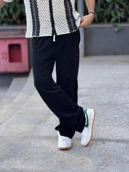 Black Contrast Tape Baggy Trackpant