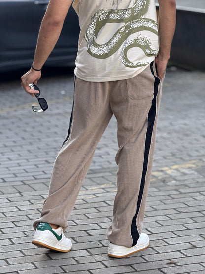 Beige Contrast Tape Baggy Trackpant