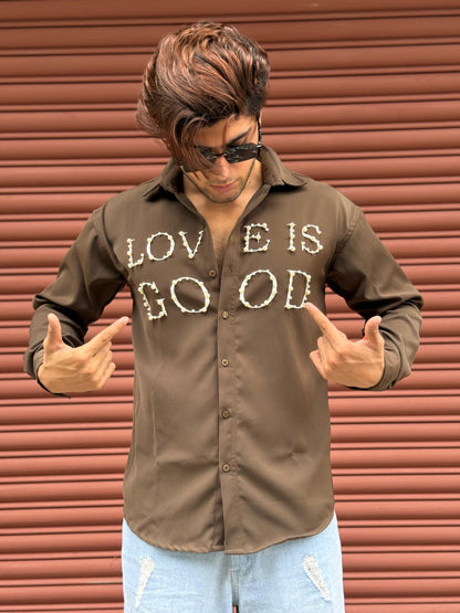 LOVE IS GOOD studded Brown Regular Fit Shirt