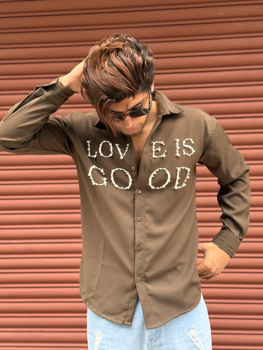 LOVE IS GOOD studded Brown Regular Fit Shirt