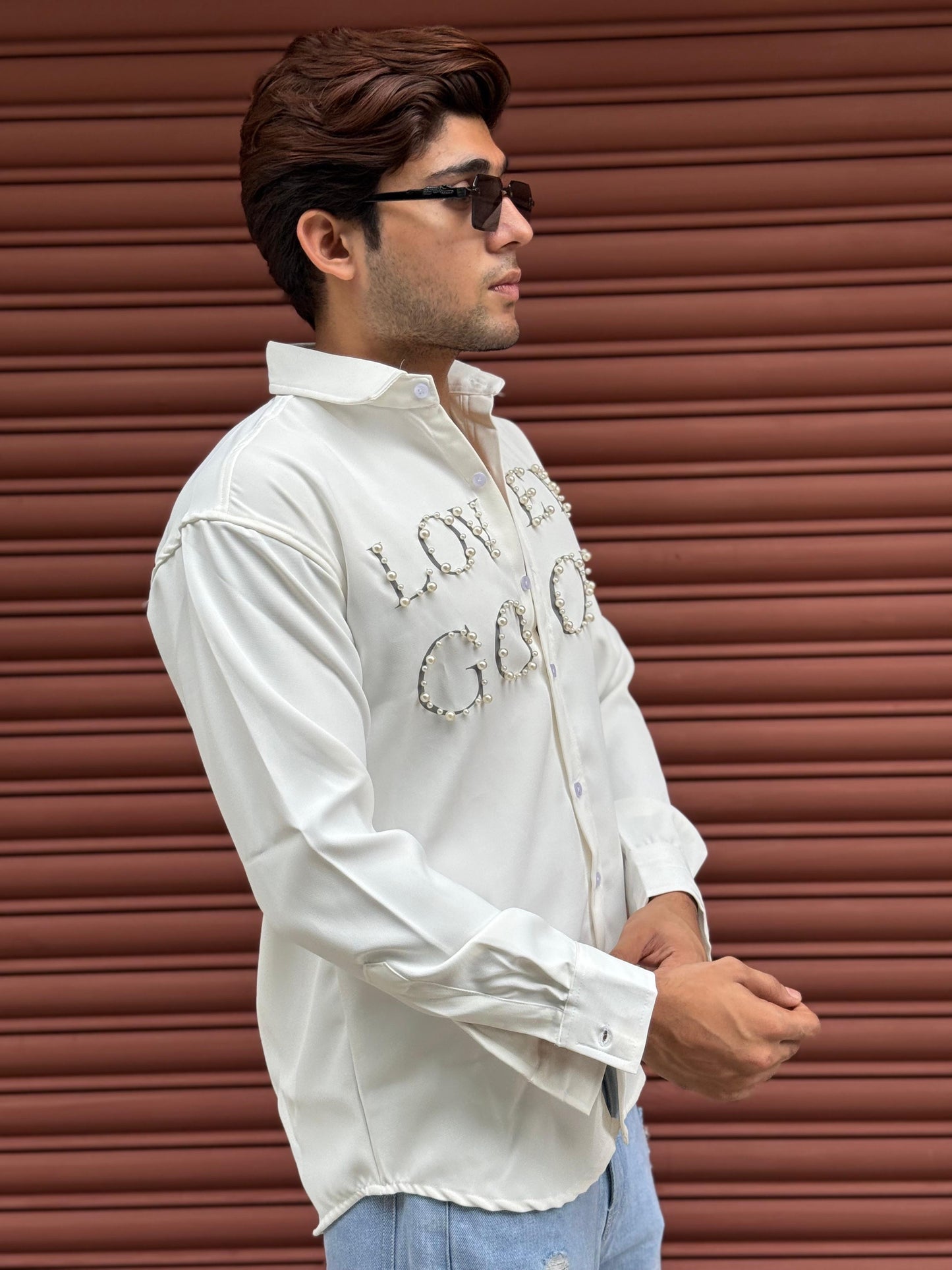 LOVE IS GOOD studded White Regular Fit Shirt