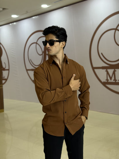 Brown Plain Korean Fabric Regular Fit Shirt