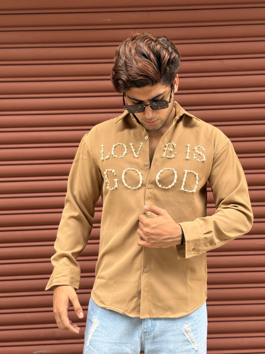 LOVE IS GOOD studded Beige Regular Fit Shirt
