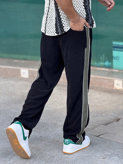 Black Contrast Tape Baggy Trackpant