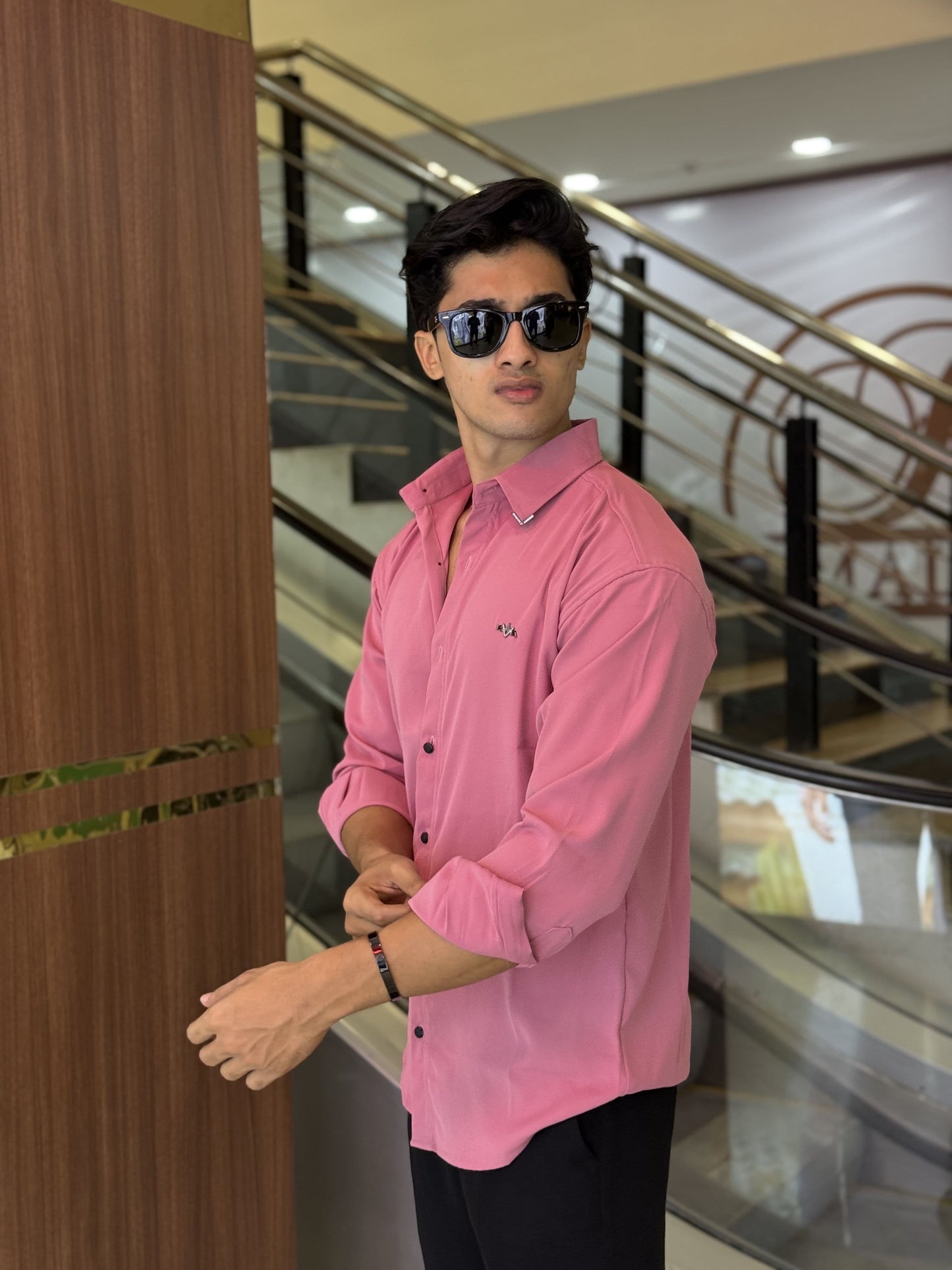 Dark Pink Plain Korean Fabric Regular Fit Shirt