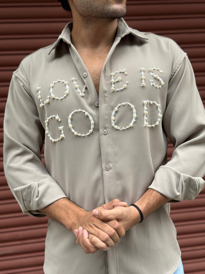 LOVE IS GOOD studded Grey Regular Fit Shirt