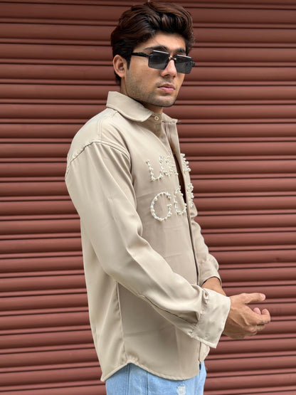 LOVE IS GOOD studded Creme Regular Fit Shirt