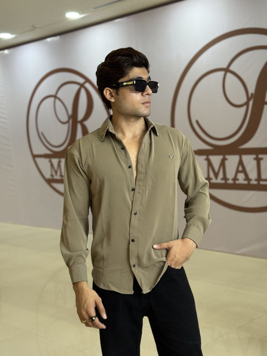 Olive Plain Korean Fabric Regular Fit Shirt