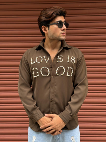 LOVE IS GOOD studded Brown Regular Fit Shirt