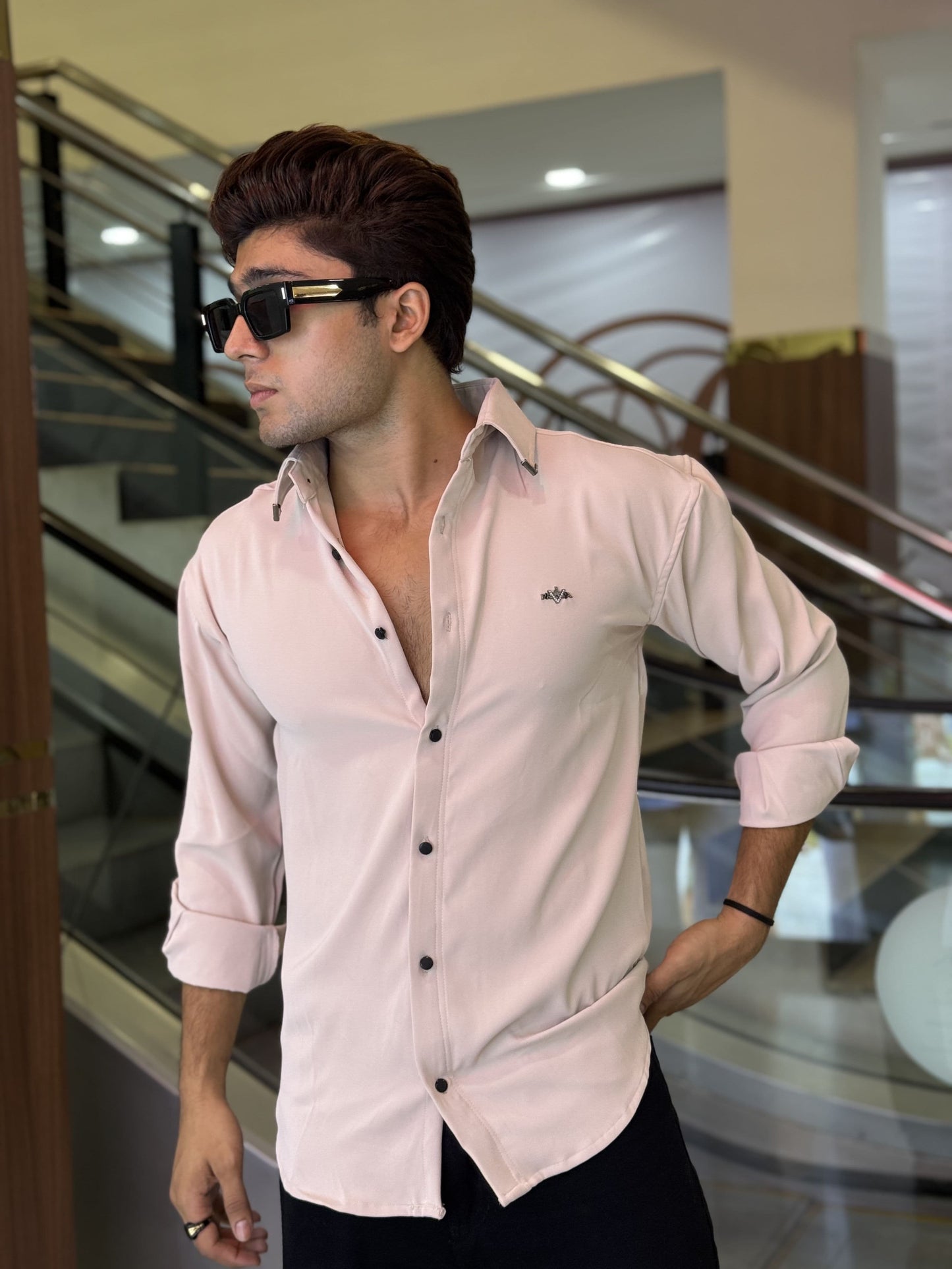 Pink (light) Plain Korean Fabric Regular Fit Shirt