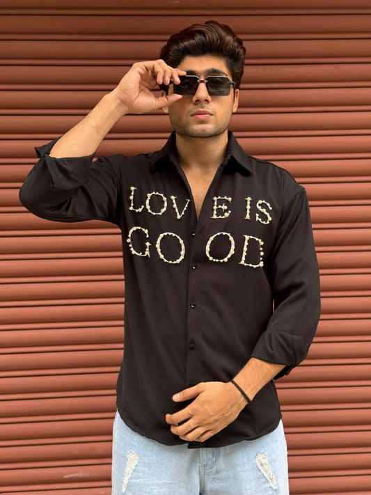 LOVE IS GOOD studded Black Regular Fit Shirt