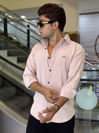 Pink (light) Plain Korean Fabric Regular Fit Shirt