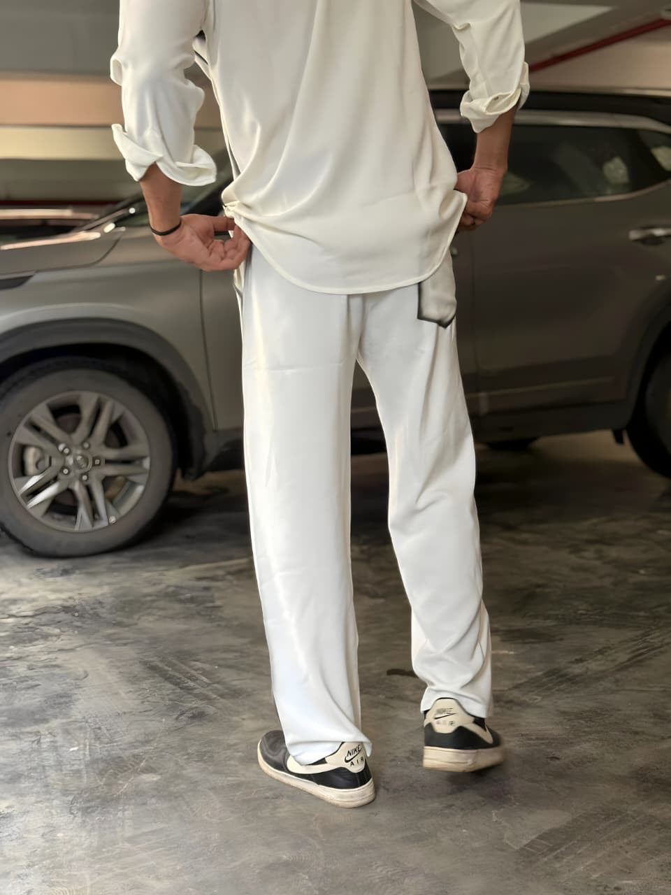 White Washed Fabric Regular Fit Cord Set (Shirt + Pant)