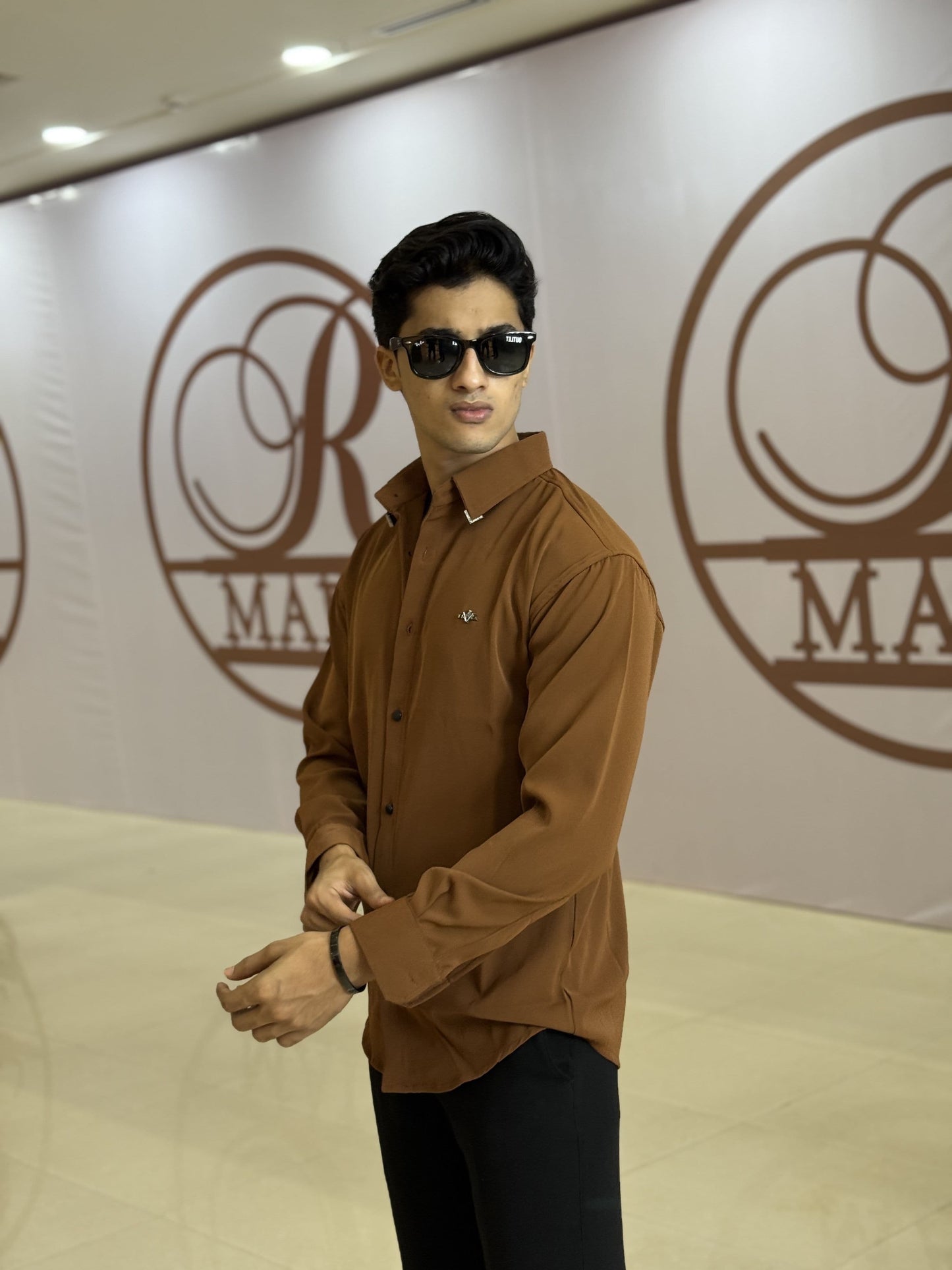 Brown Plain Korean Fabric Regular Fit Shirt