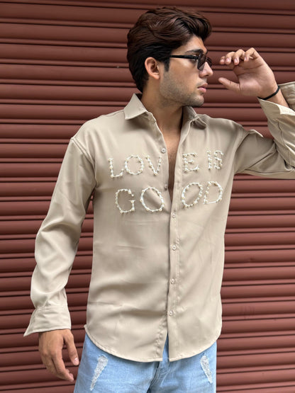 LOVE IS GOOD studded Creme Regular Fit Shirt