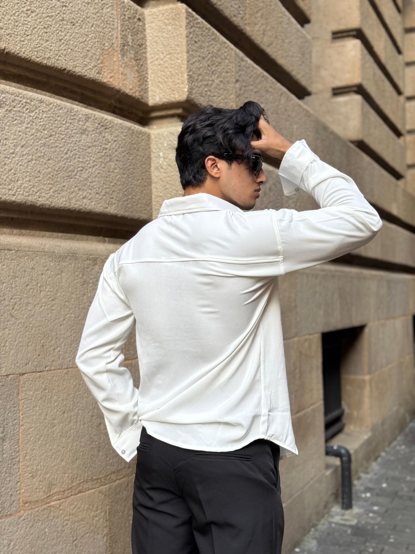 Butterfly Pocket Embroidery Off White Regular Fit Shirt