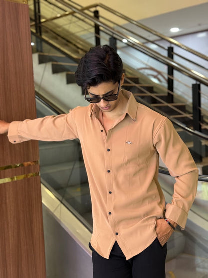 Beige Plain Korean Fabric Regular Fit Shirt
