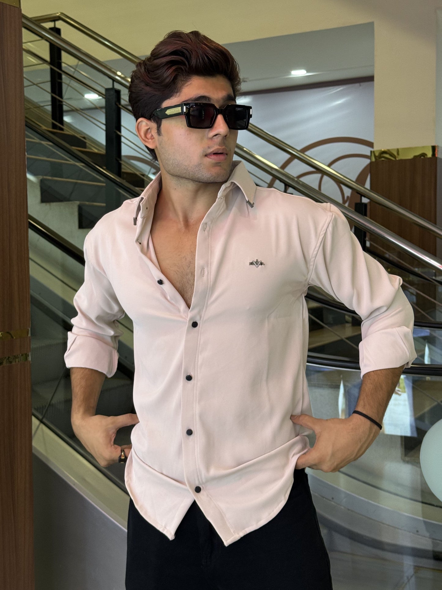 Pink (light) Plain Korean Fabric Regular Fit Shirt