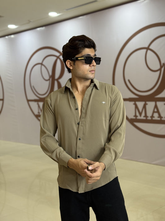 Olive Plain Korean Fabric Regular Fit Shirt